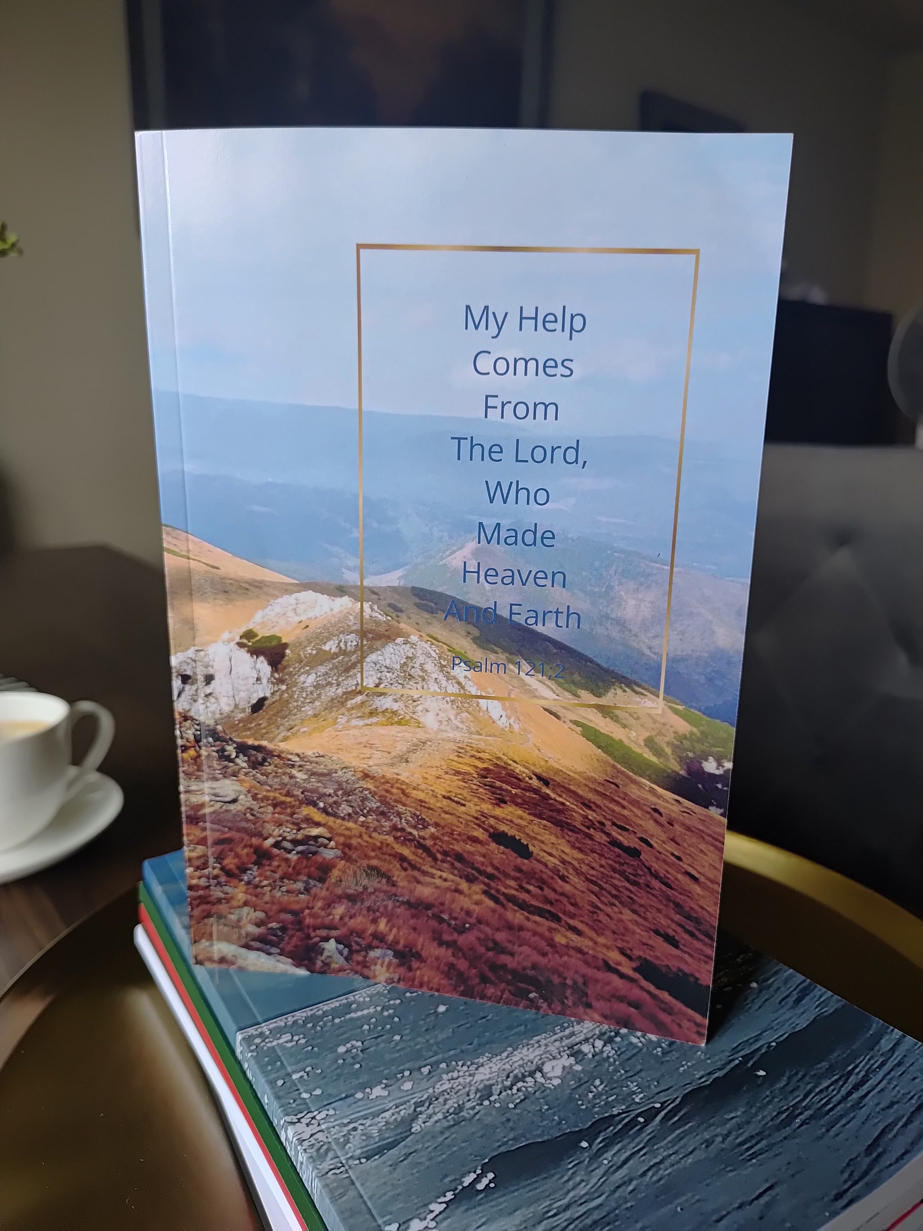 Glossy cover 6x9 notebook, 100 blank pages, Psalm 121 verse.